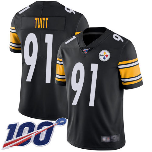 Youth Pittsburgh Steelers Football #91 Limited Black Stephon Tuitt Home 100th Season Vapor Untouchable Nike NFL Jersey->youth nfl jersey->Youth Jersey